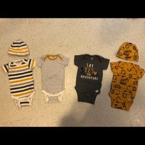 4 Gender Neutral Rompers + 2 Hats